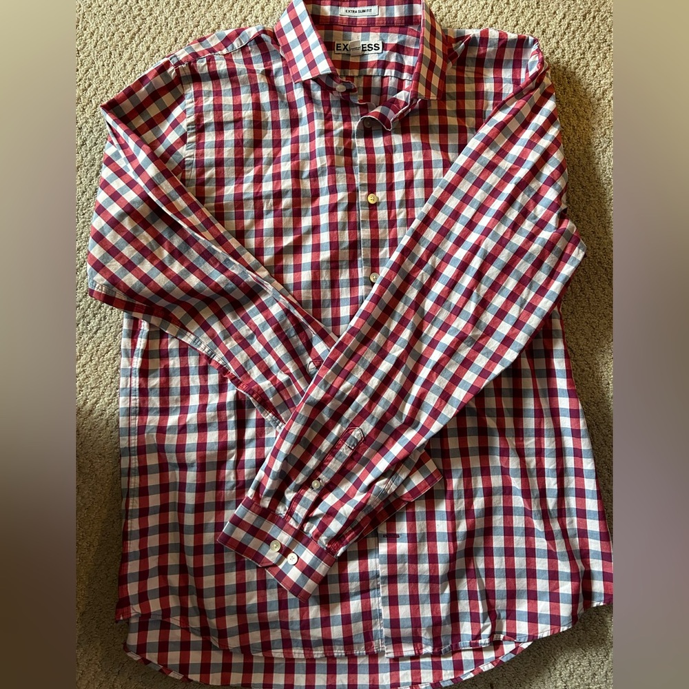 Express Red and Blue Checkered Dress Shirt
